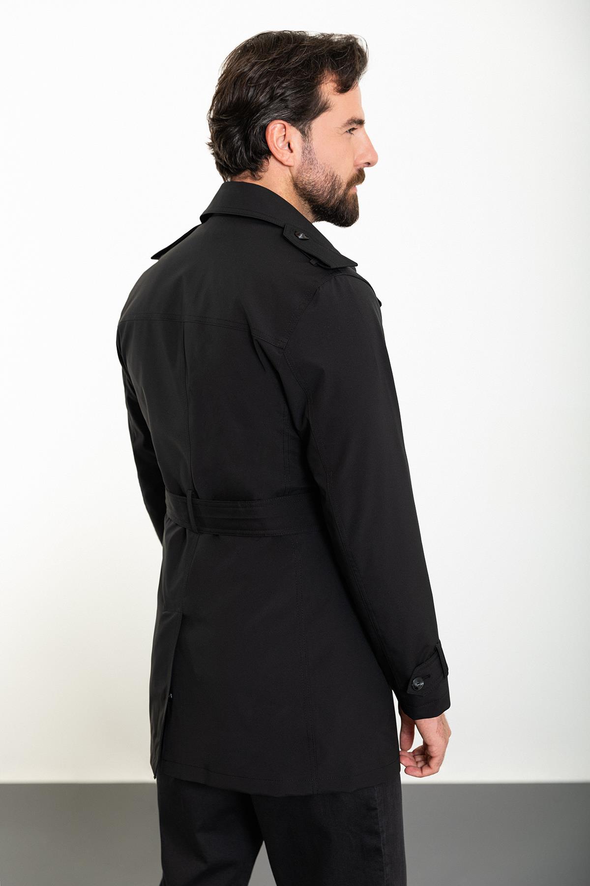 Siyah Slim Fit Trençkot Erkek Mont HT962
