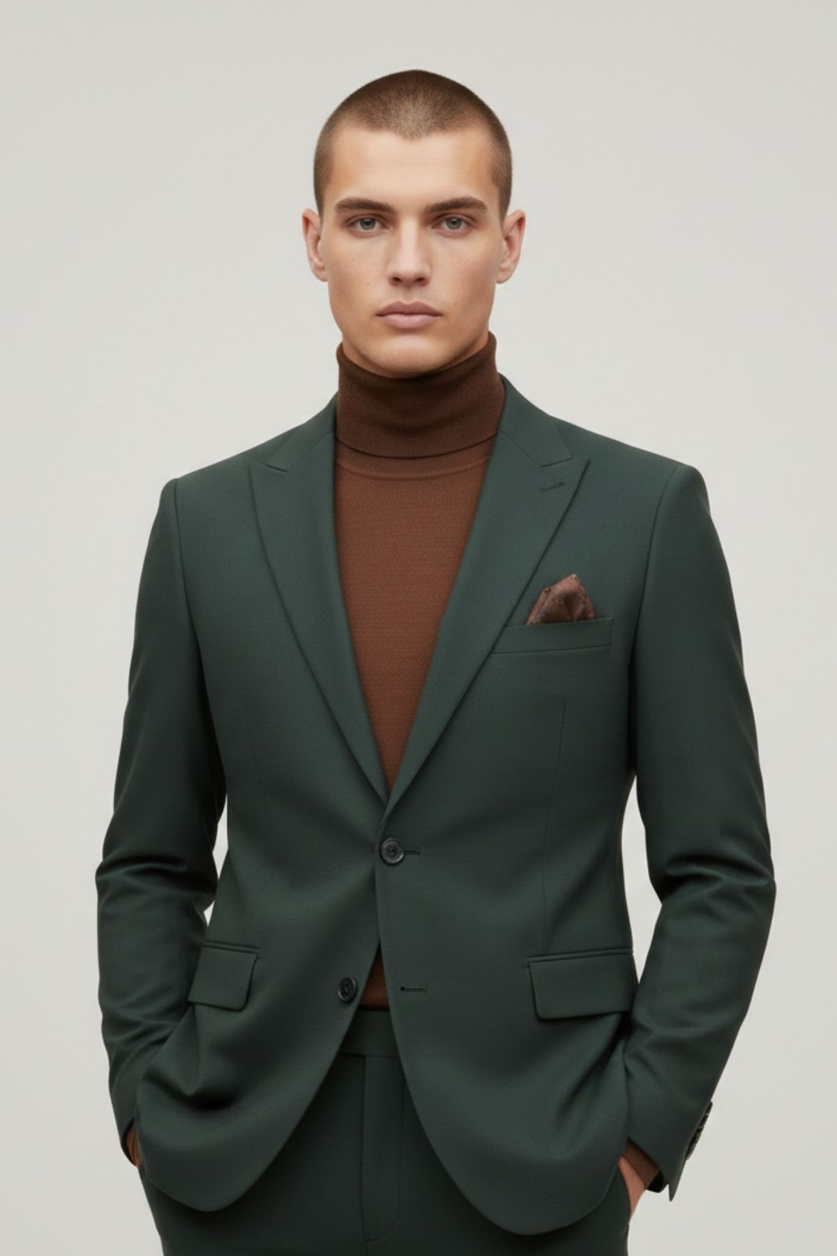 Haki Slim Fit Yelekli Erkek Takım Elbise HT1019