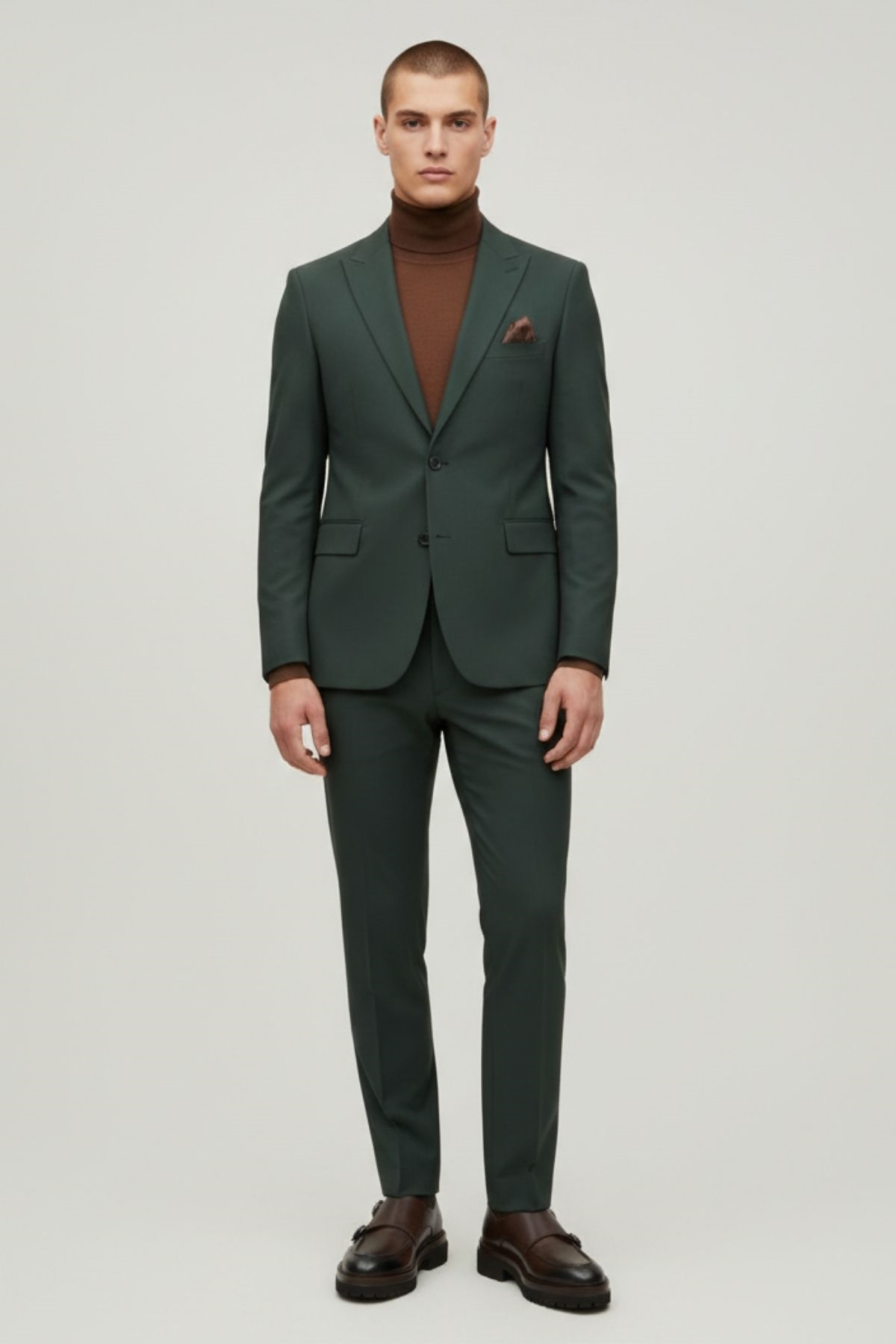 Haki Slim Fit Yelekli Erkek Takım Elbise HT1019