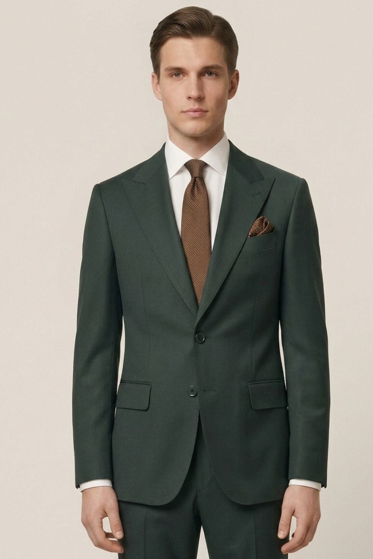 Haki Slim Fit Yelekli Erkek Takım Elbise HT1019