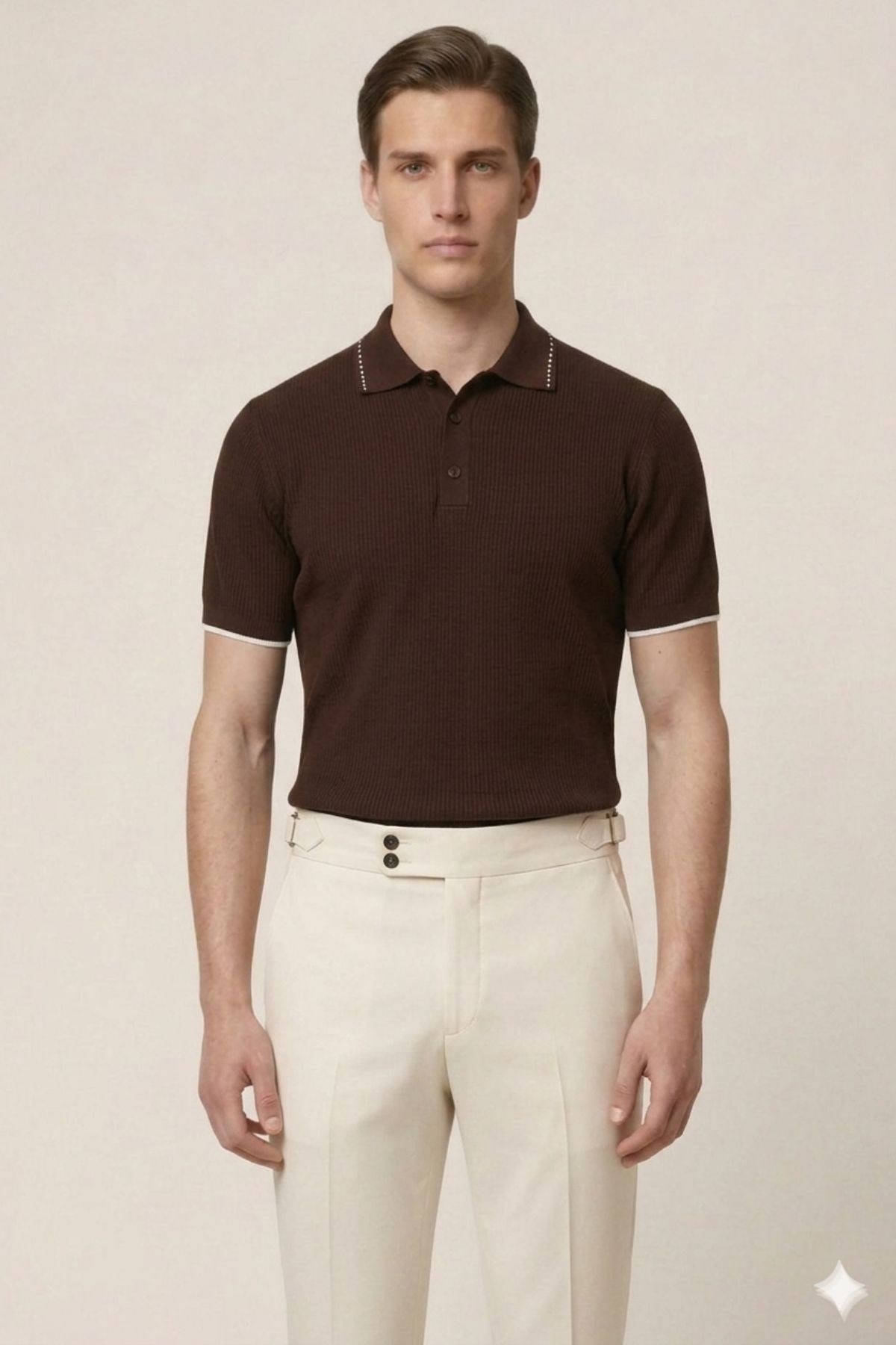 Kahve Slim Fit Polo Yaka Kısa Kollu Erkek Triko T-Shirt