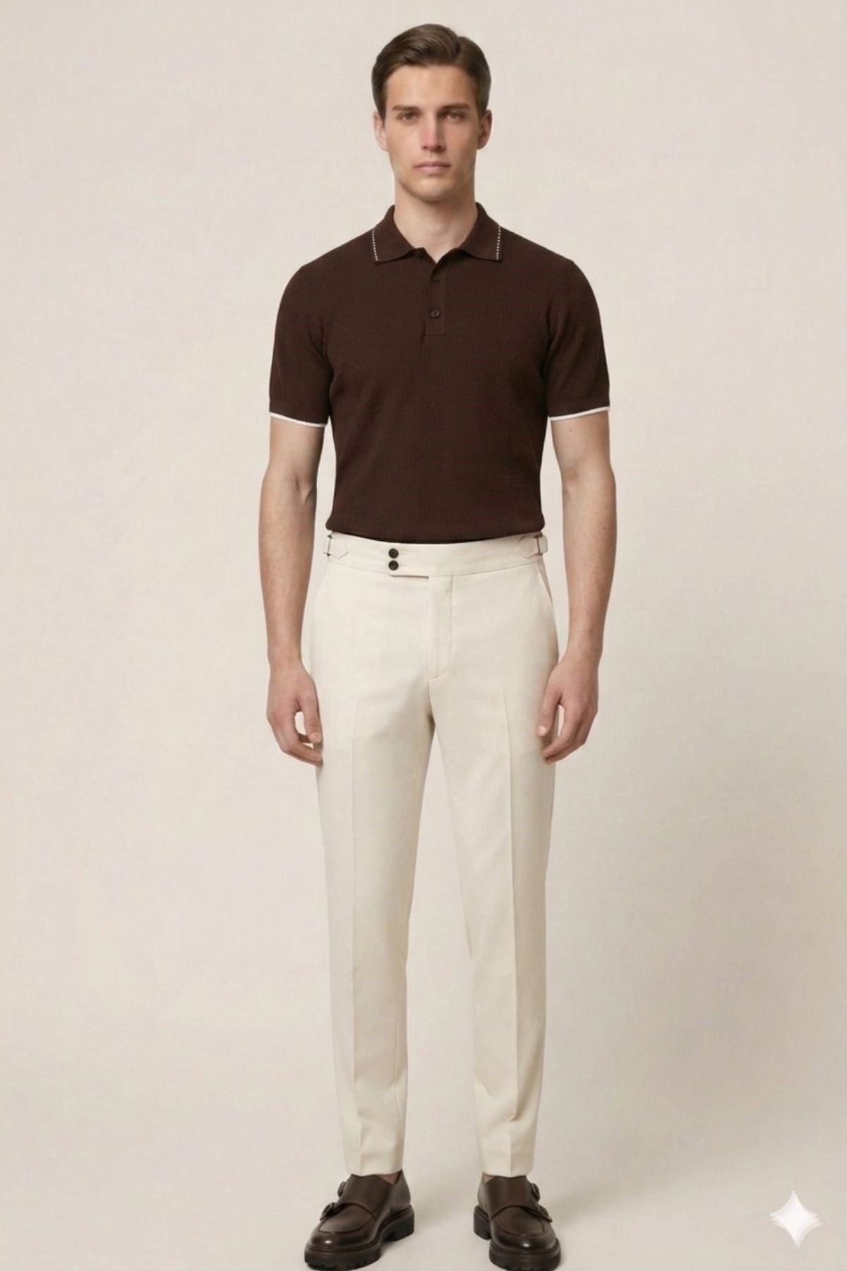 Kahve Slim Fit Polo Yaka Kısa Kollu Erkek Triko T-Shirt