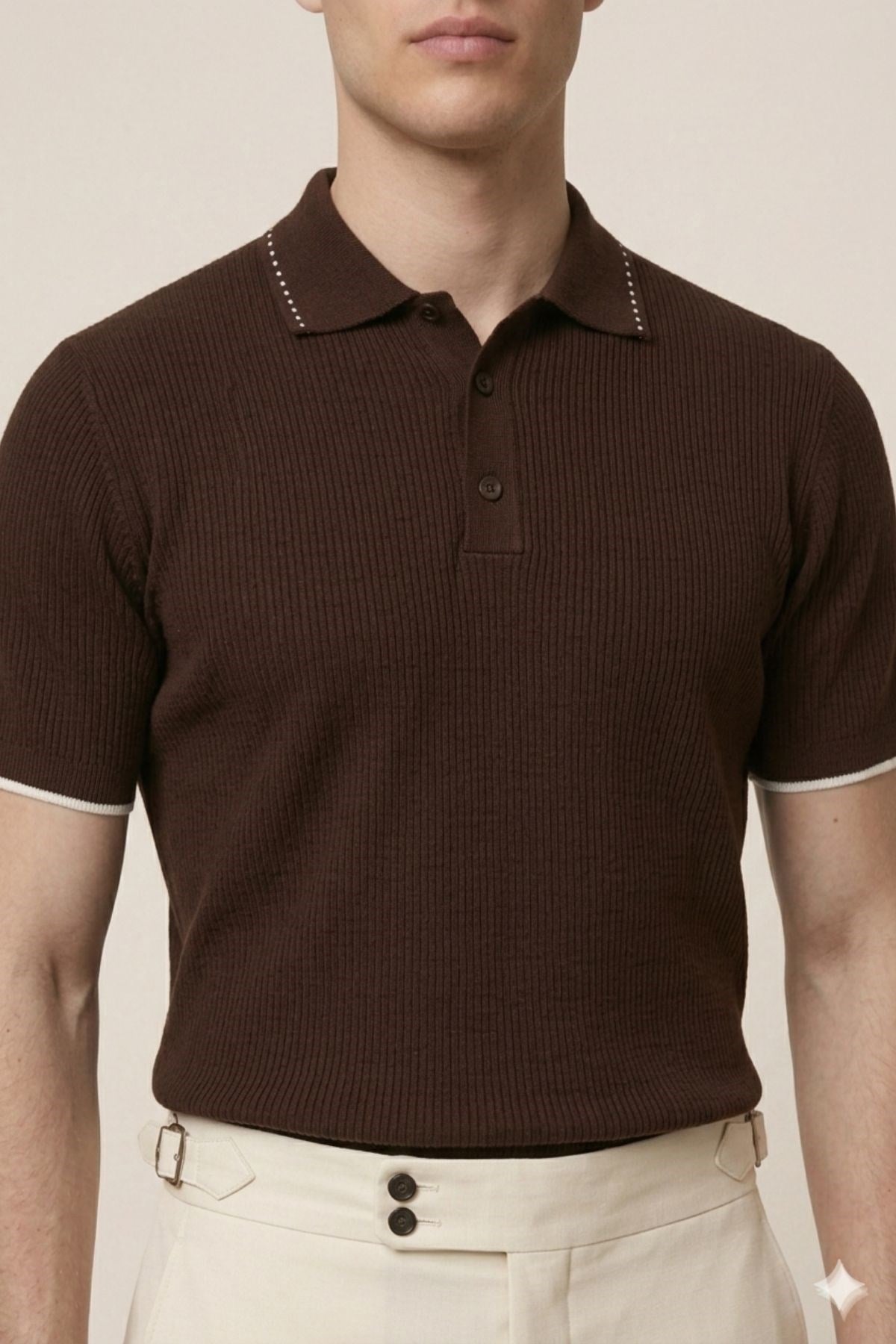 Kahve Slim Fit Polo Yaka Kısa Kollu Erkek Triko T-Shirt