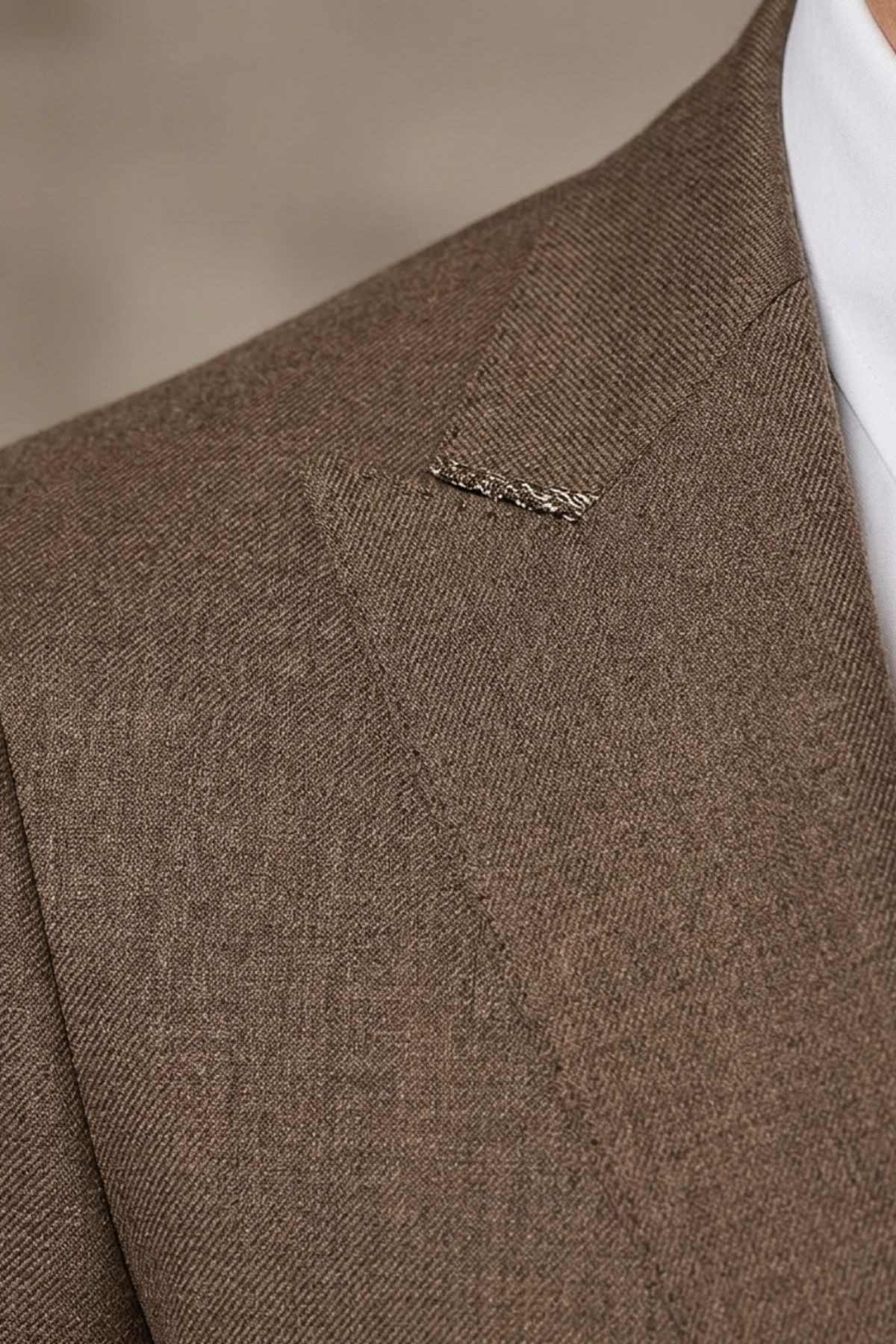 Kahverengi Slim Fit Pantolon Yelek Ceket Takım Elbise HT1007