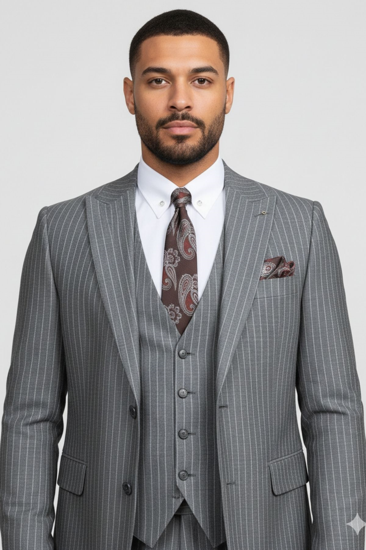 Koyu Gri Çizgili Slim Fit Pantolon Yelek Ceket Takım Elbise HT1026