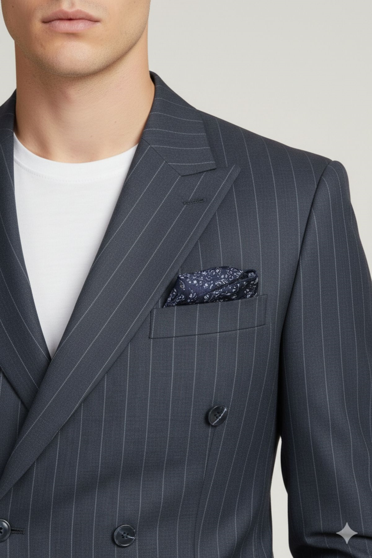Koyu Mavi Çizgili Slim Fit Geniş Yaka Kruvaze Erkek Takım Elbise