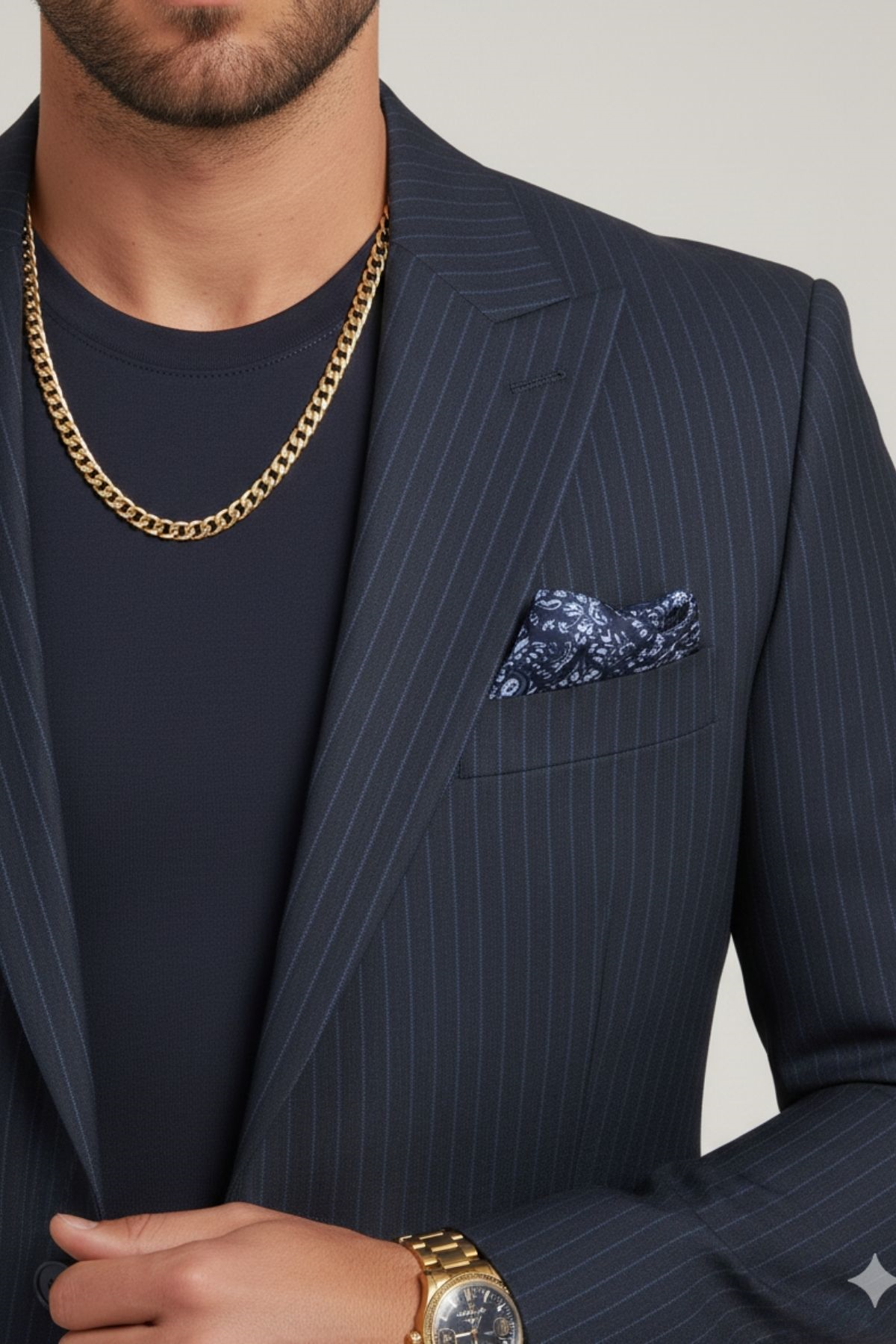 Lacivert İnce Çizgili Slim Fit Blazer Pantolon Ceket Takım Elbise HT1020