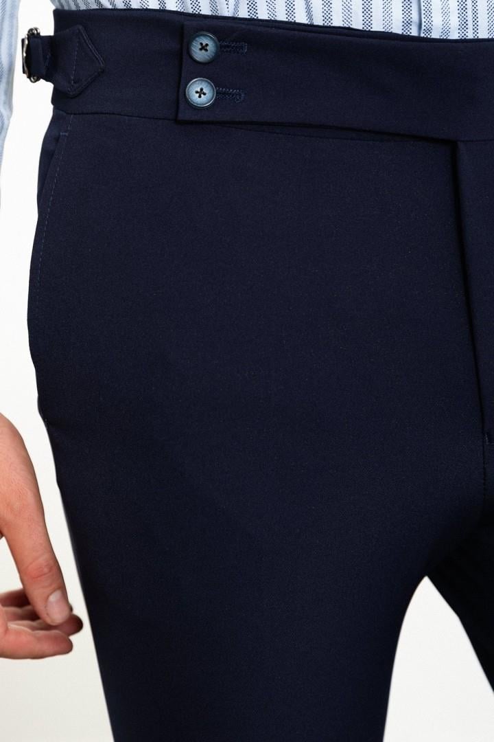 Koyu Mavi Renk Kemerli Tasarım Günlük Yün Erkek Pantolon