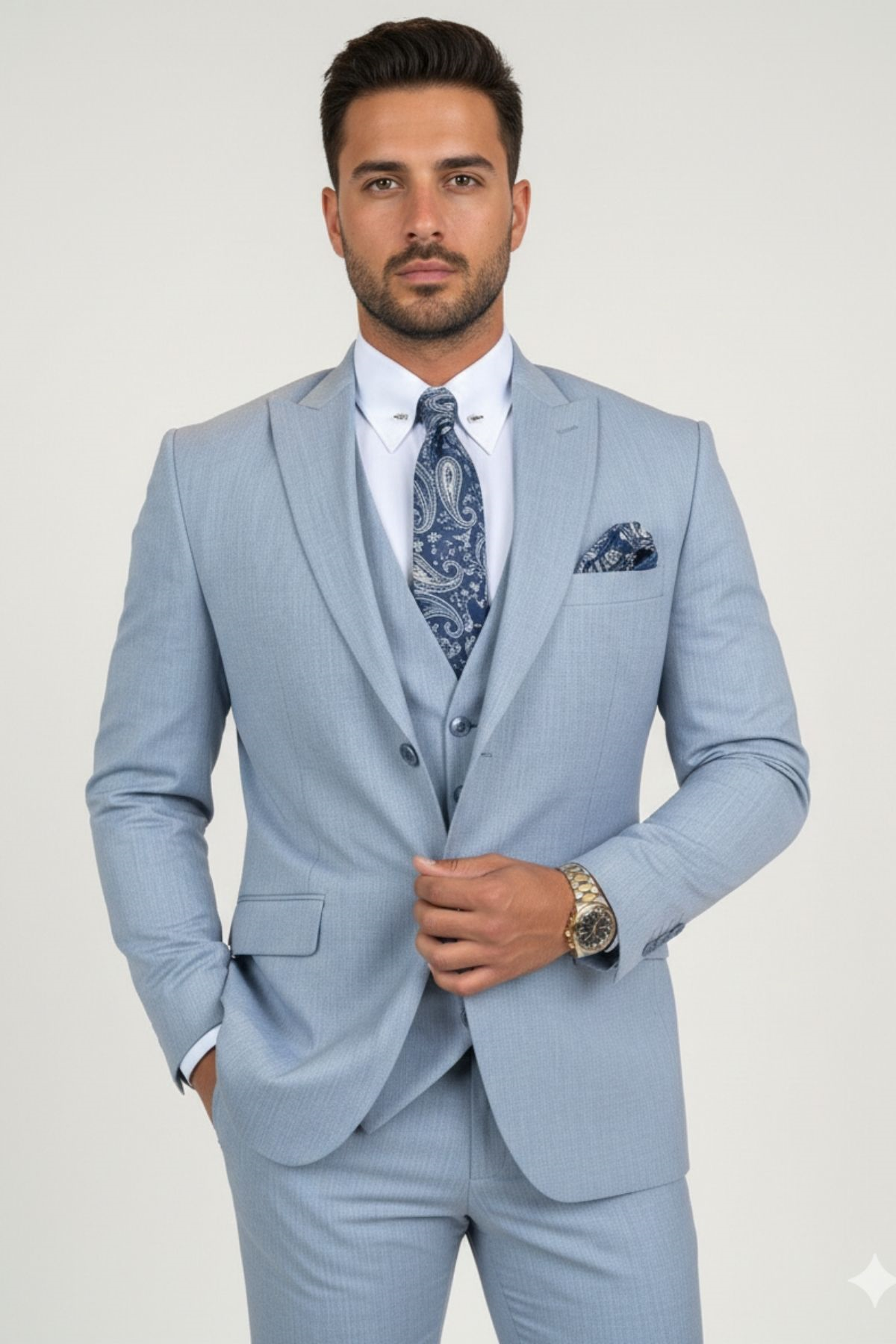Koyu Mavi Slim Fit Yelekli Takım Elbise HT1005