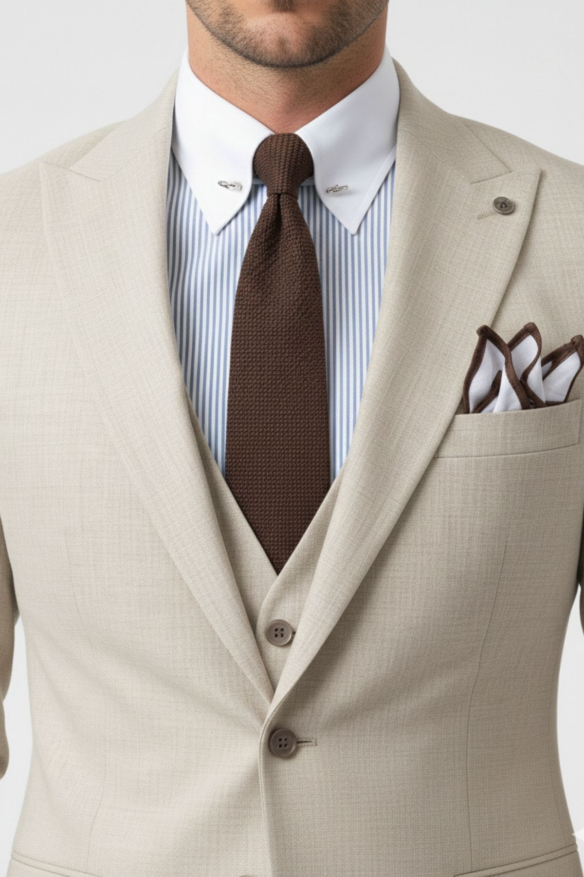 Bej Slim Fit Pantolon Yelek Ceket Takım Elbise HT1017