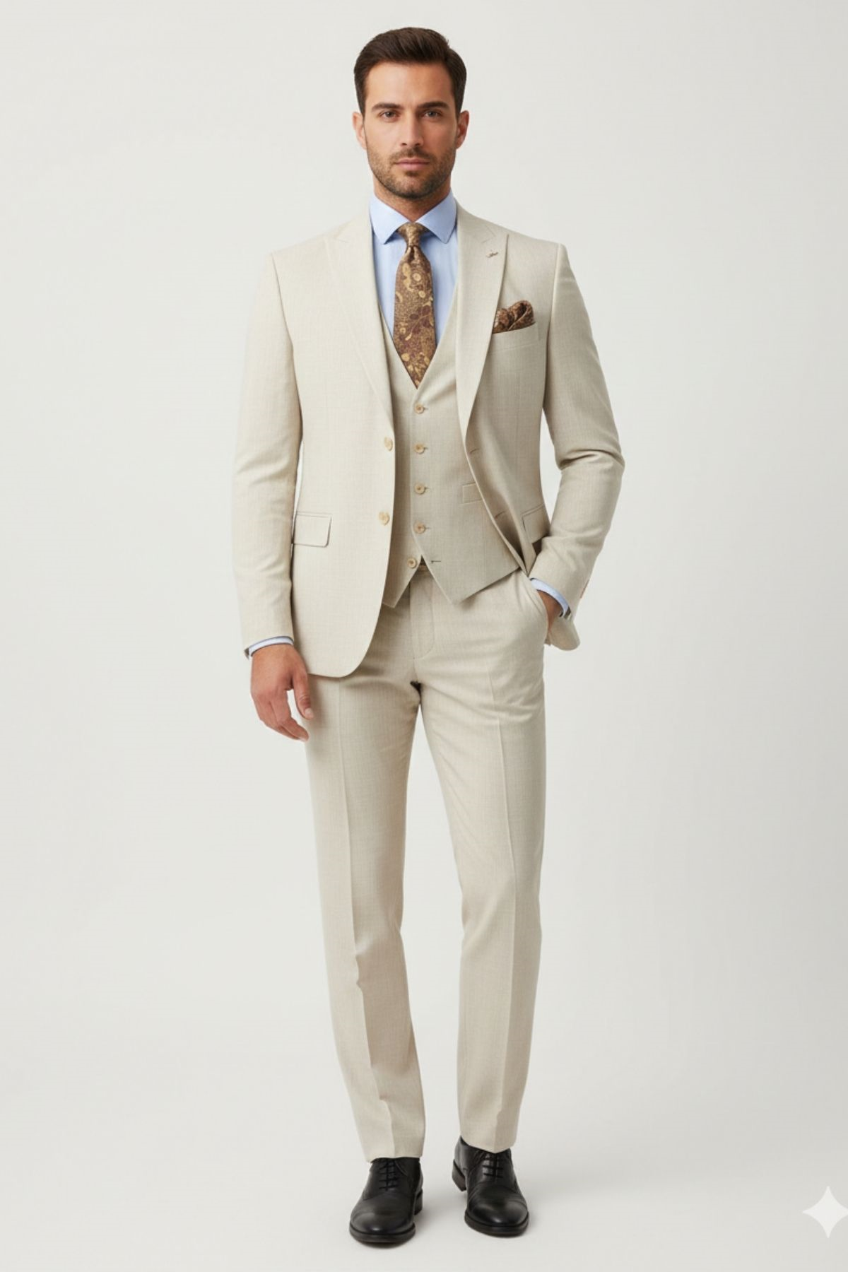 Slim Fit Pantolon Yelek Ceket Takım Elbise HT1003 – Bej