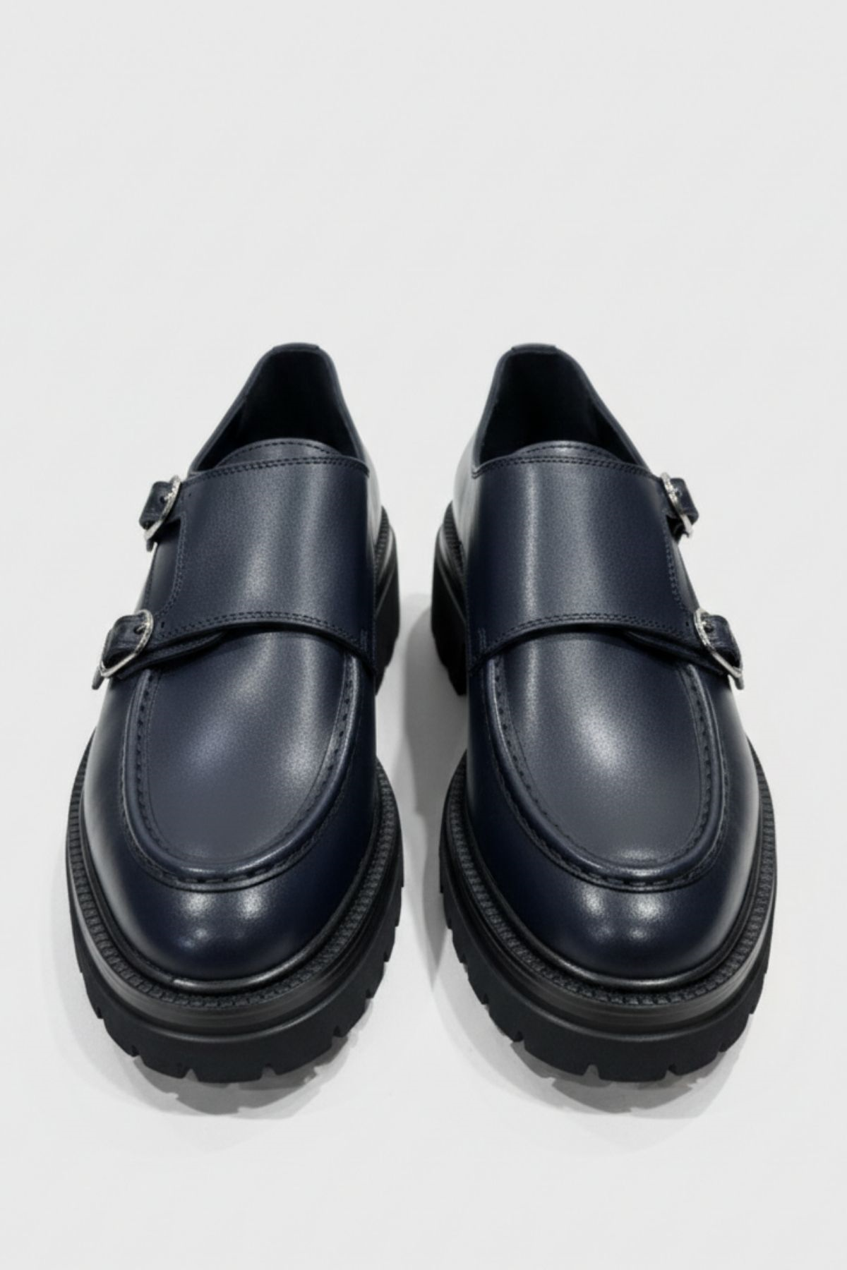 Lacivert Kalın Taban Çift Tokalı Deri Erkek Ayakkabı (Monk Strap) HT2056