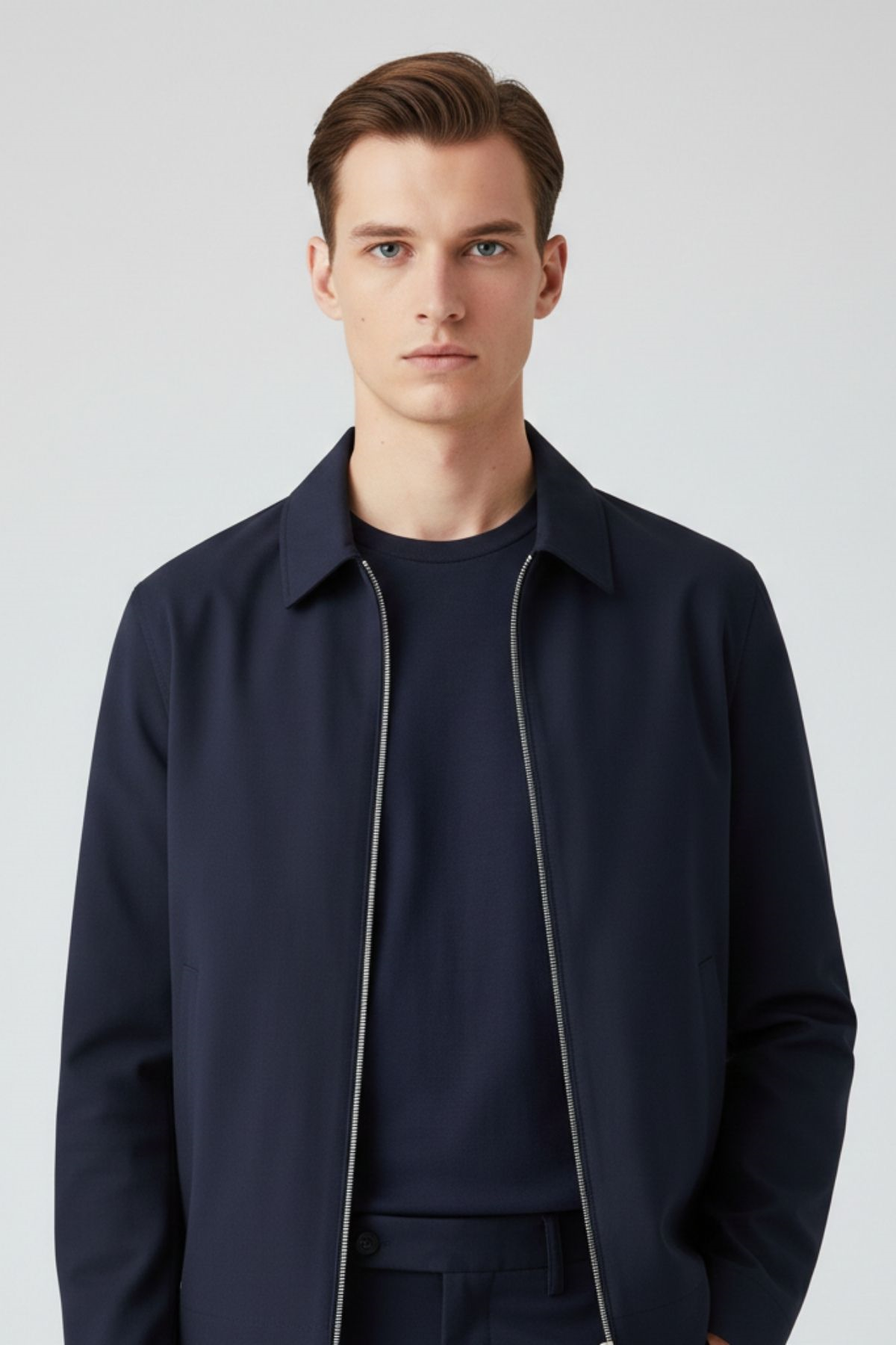 Lacivert Slim Fit Fermuarlı Erkek Ceket HT3505