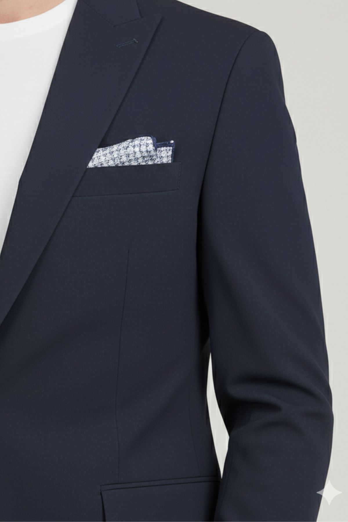 Lacivert Slim Fit Geniş Yaka Yün Karışımlı Pantolon Ceket Takım Elbise-HT41424-TKM-LCV