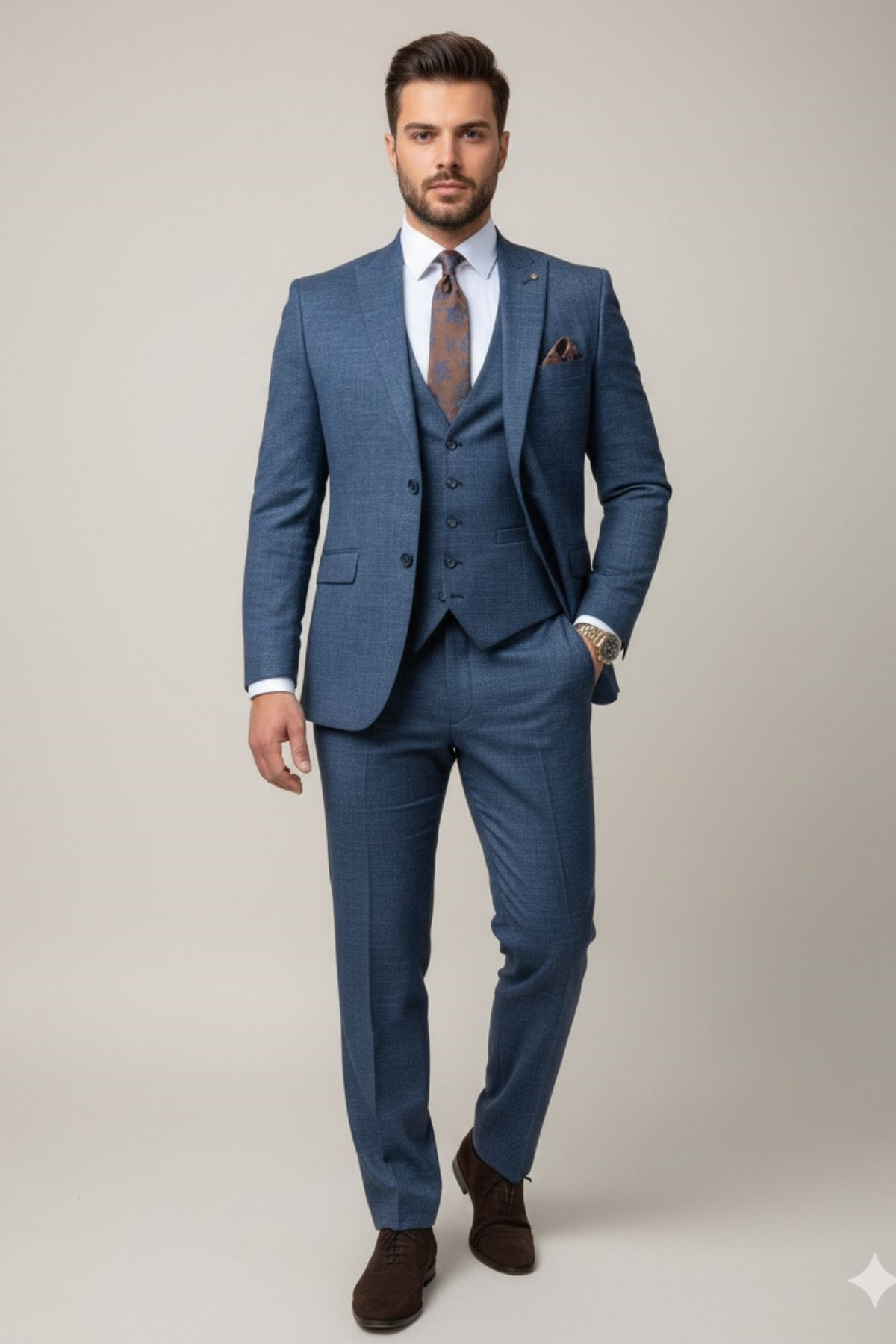 Lacivert Slim Fit Pantolon Yelek Ceket Takım Elbise HT1018