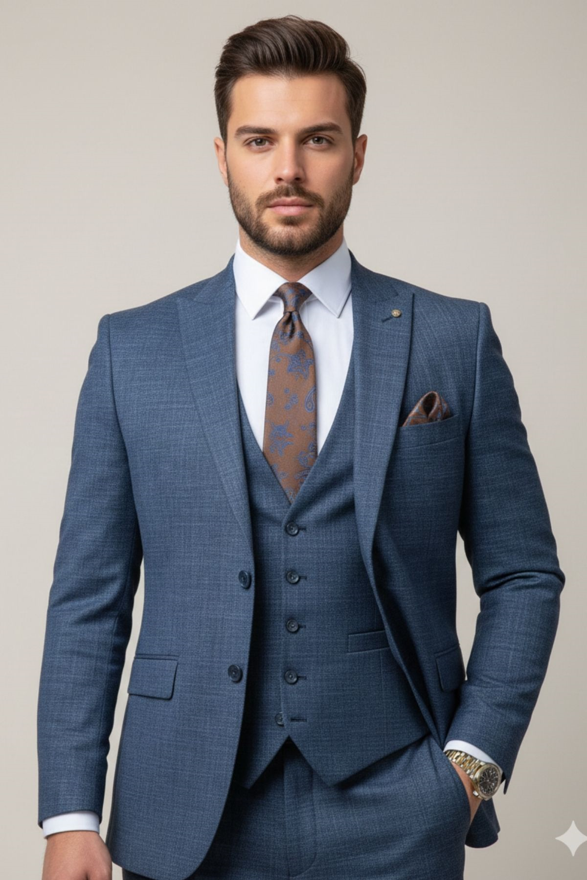 Lacivert Slim Fit Pantolon Yelek Ceket Takım Elbise HT1018