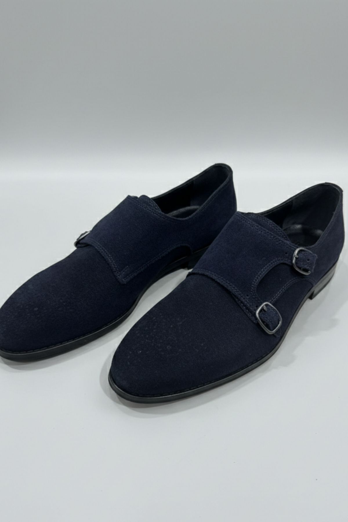 Lacivert Süet Çift Tokalı Erkek Ayakkabı (Monk Strap) HT2019