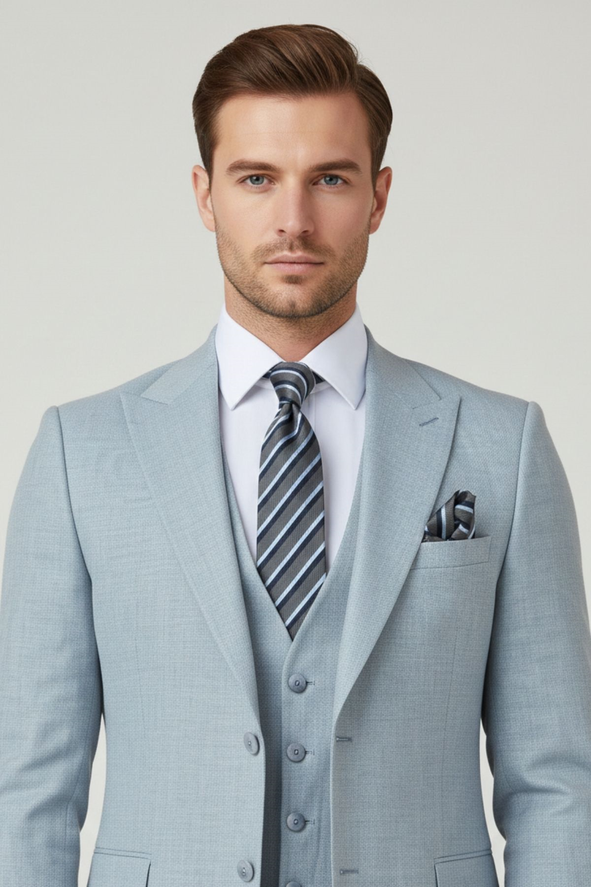 Mavi Slim Fit Yelekli Takım Elbise HT1017