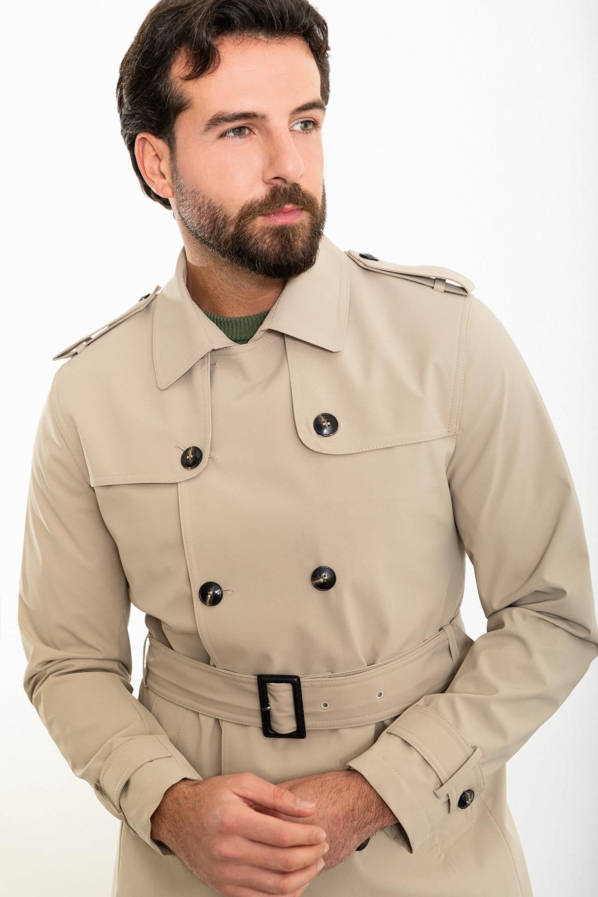 Bej Slim Fit Trençkot Erkek Mont HT962
