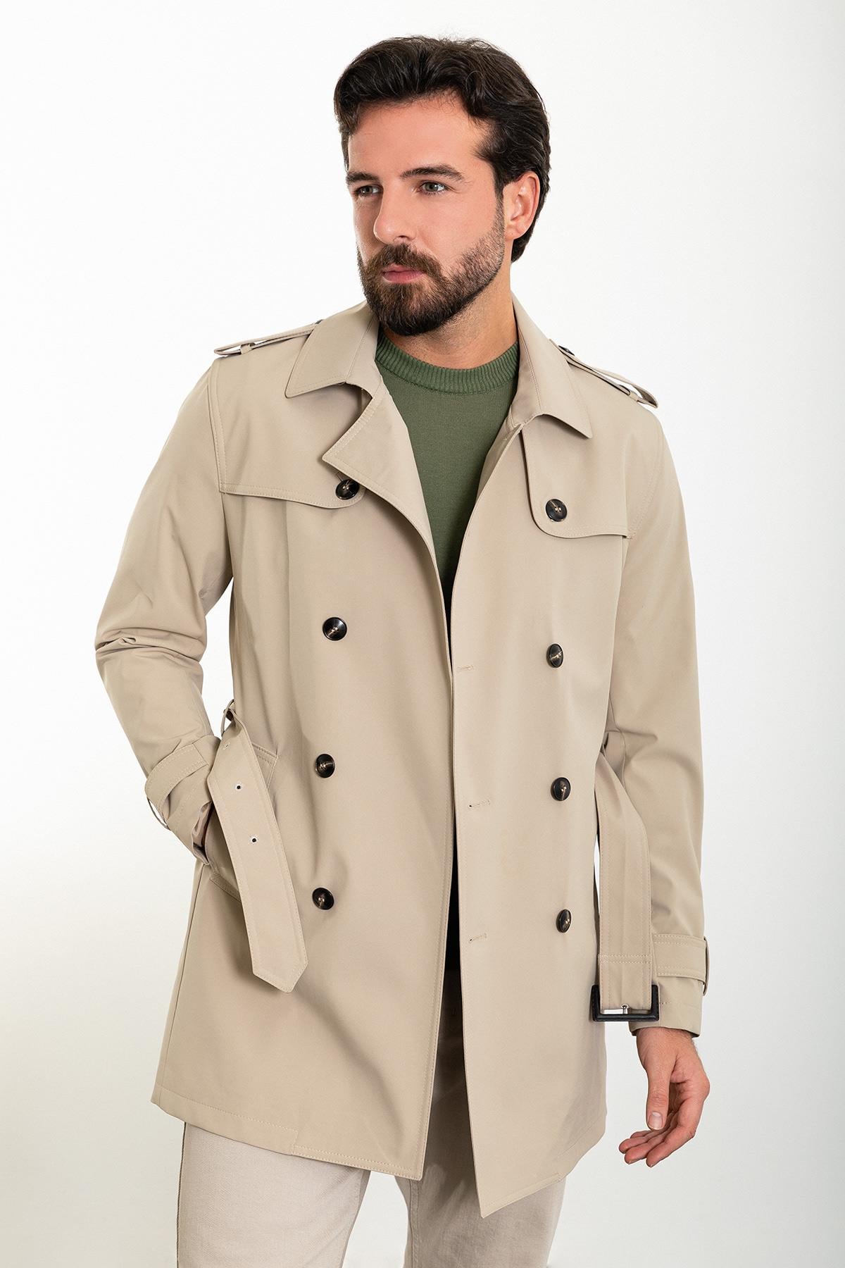 Bej Slim Fit Trençkot Erkek Mont HT962