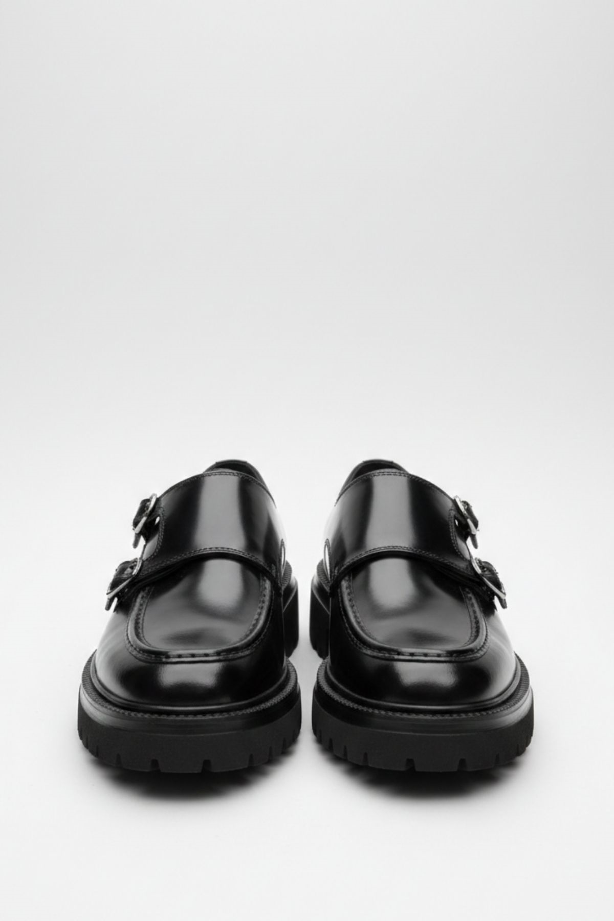 Siyah Açma Kalın Taban Çift Tokalı Deri Erkek Ayakkabı (Monk Strap) HT2056