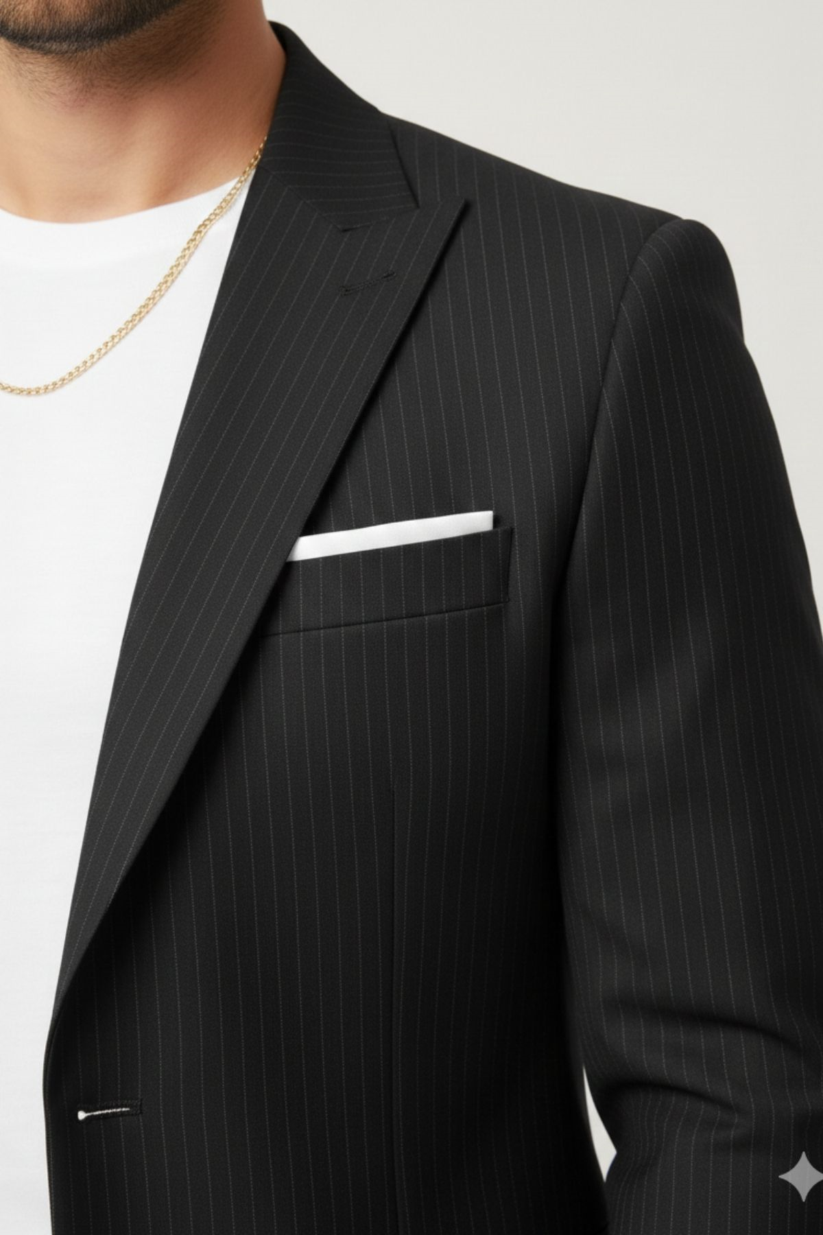 Siyah İnce Çizgili Slim Fit Blazer Pantolon Ceket Takım Elbise HT1020