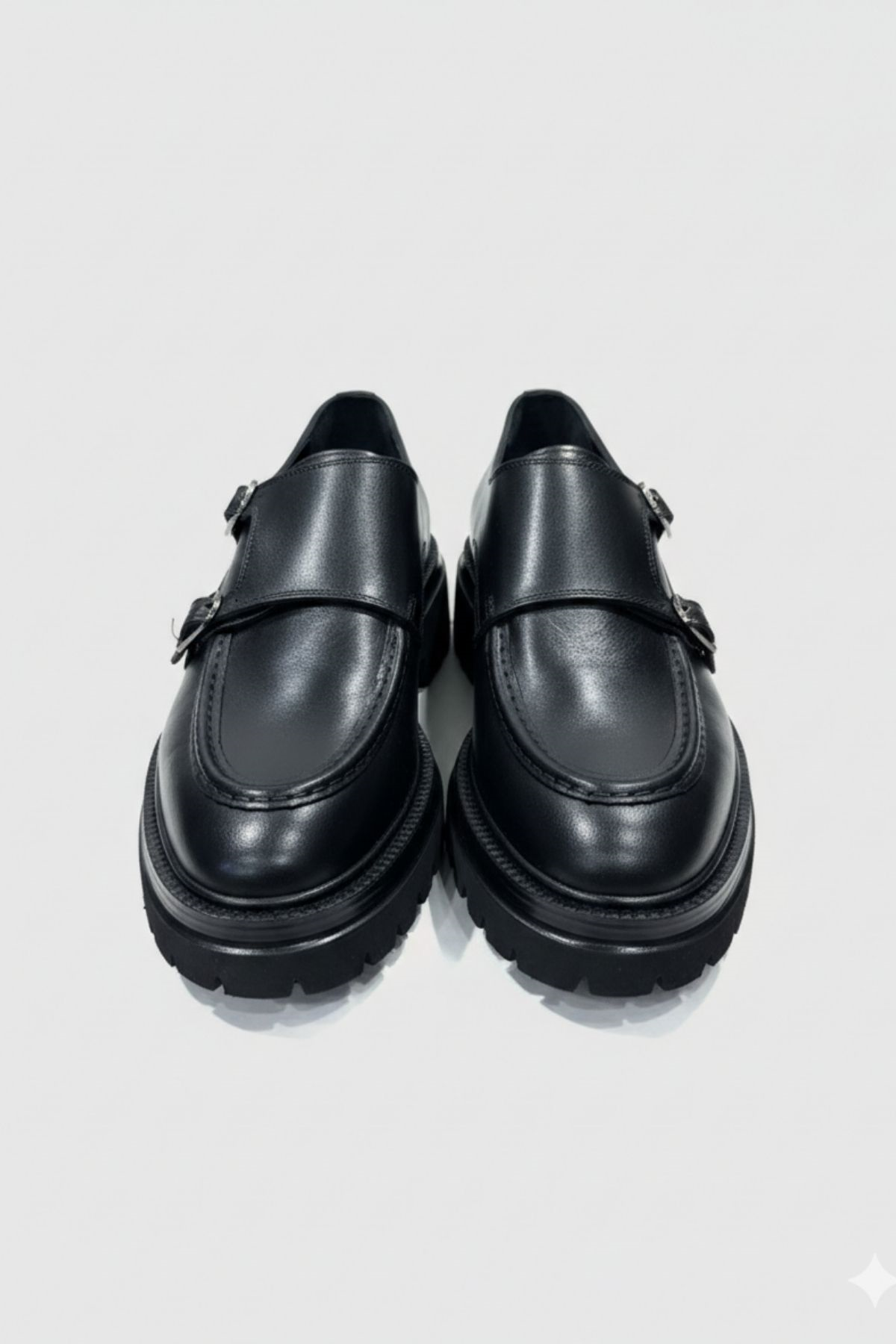 Siyah Kalın Taban Çift Tokalı Deri Erkek Ayakkabı HT2056
