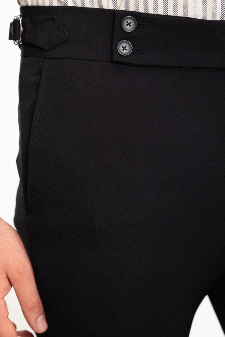 Siyah Renk Kuşaklı Tasarım Günlük Yün Erkek Pantolon