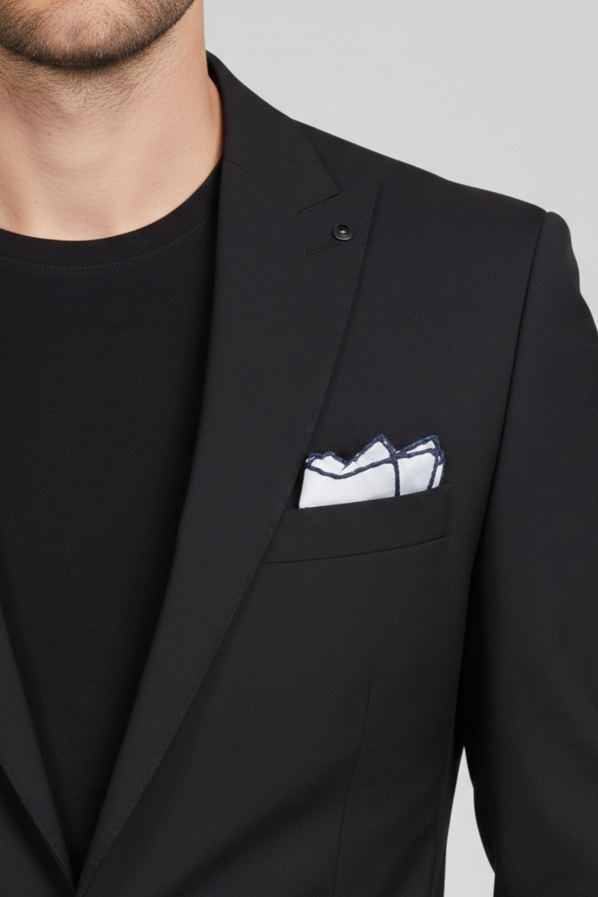Siyah Slim Fit Geniş Yaka Yün Karışımlı Erkek Ceket-HT41424-CKT-SYH