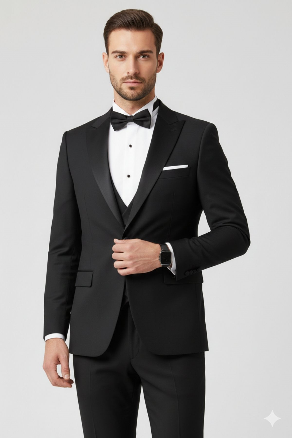 Siyah Slim Fit Kırlangıç Yaka Damatlık HT1025