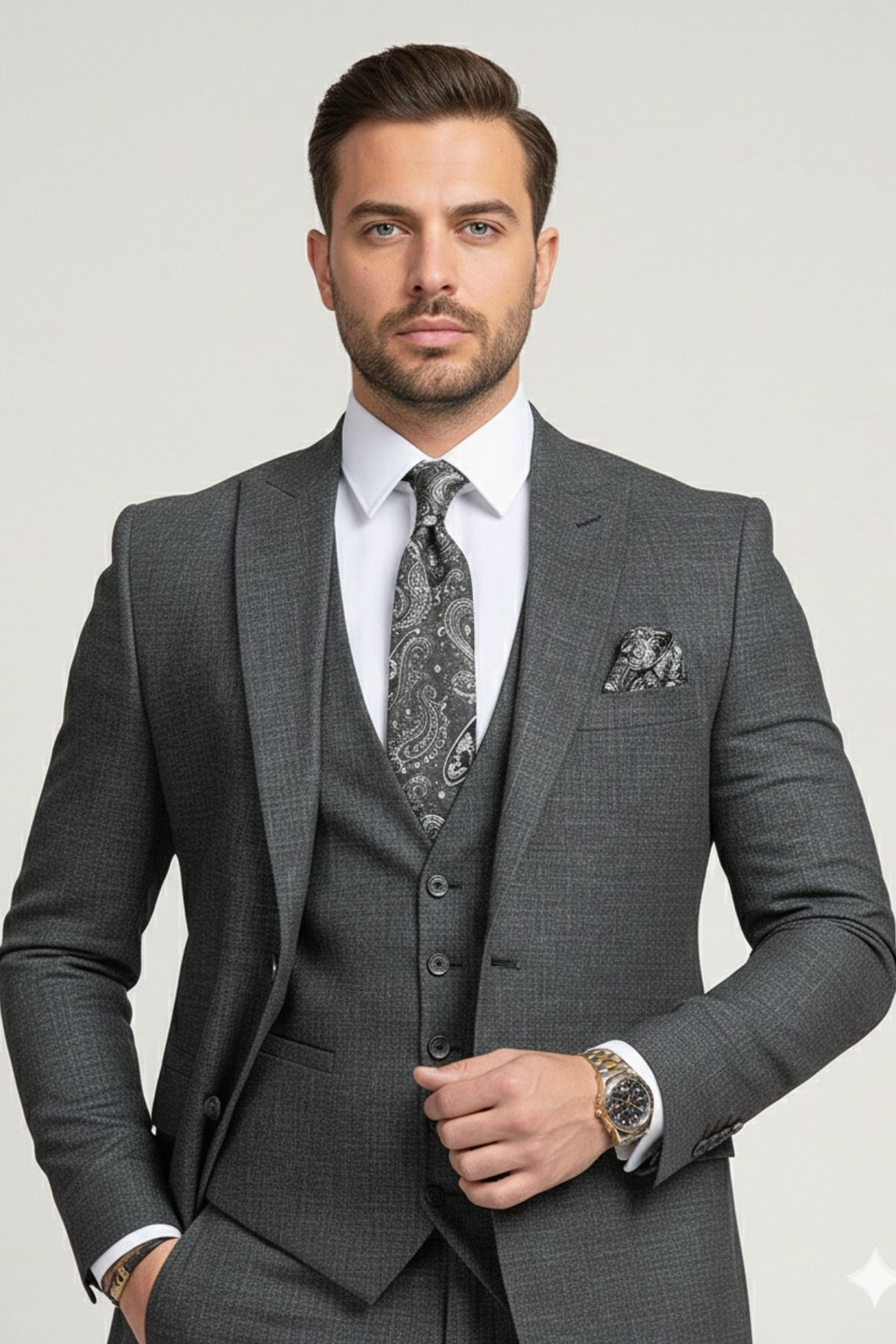 Siyah Slim Fit Pantolon Yelek Ceket Takım Elbise HT1018
