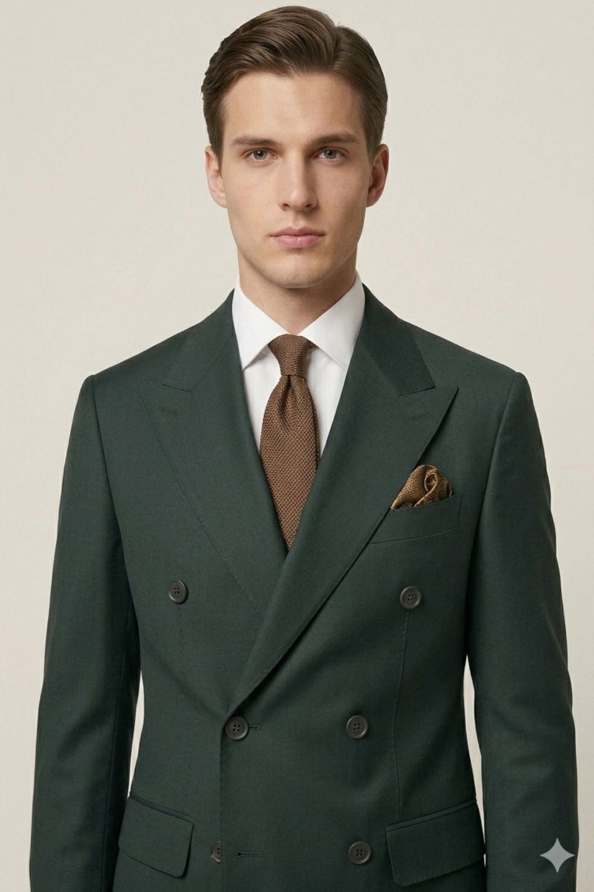 Slim Fit Kruvaze Yaka Pantolon Ceket Takım Elbise HT1028-HAKİ