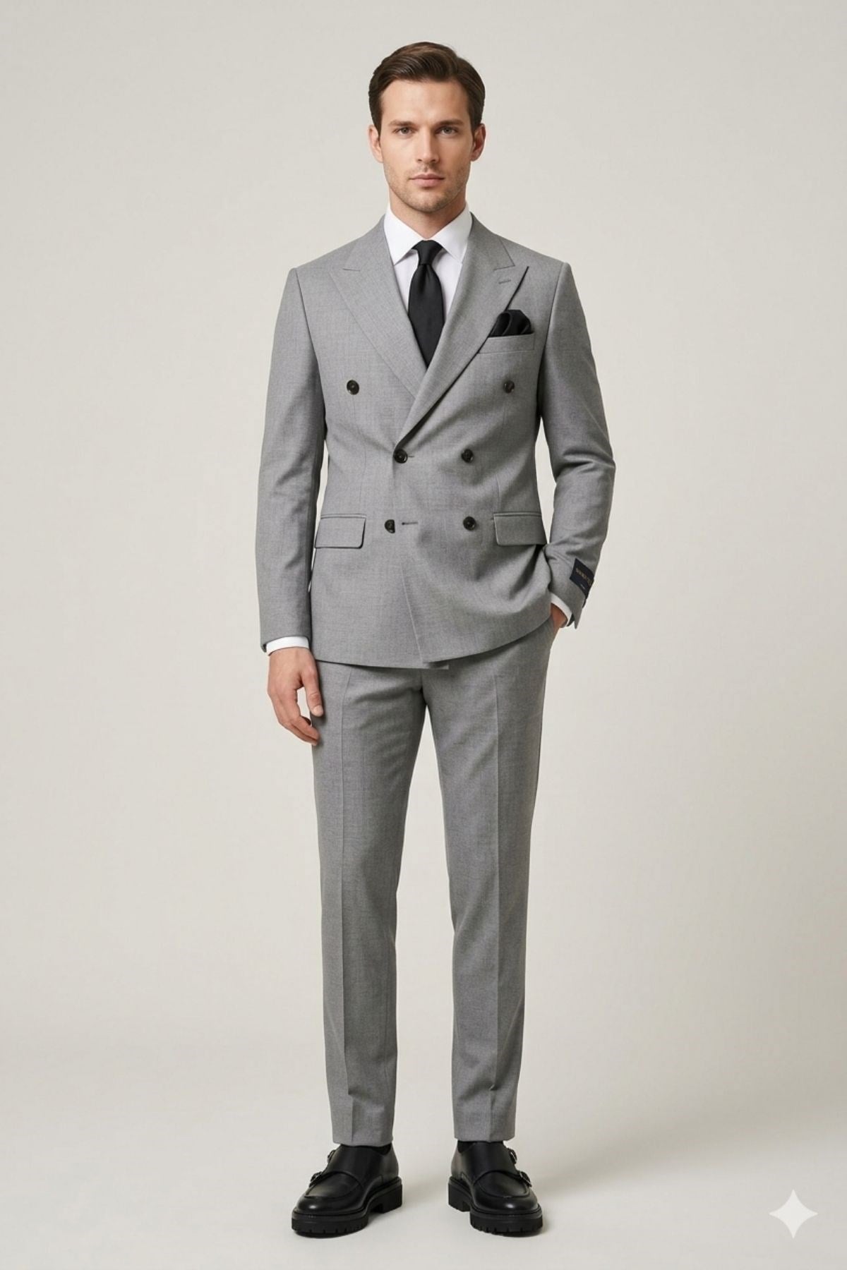 Koyu Gri Slim Fit Kruvaze Yaka Pantolon Ceket Takım Elbise HT1027