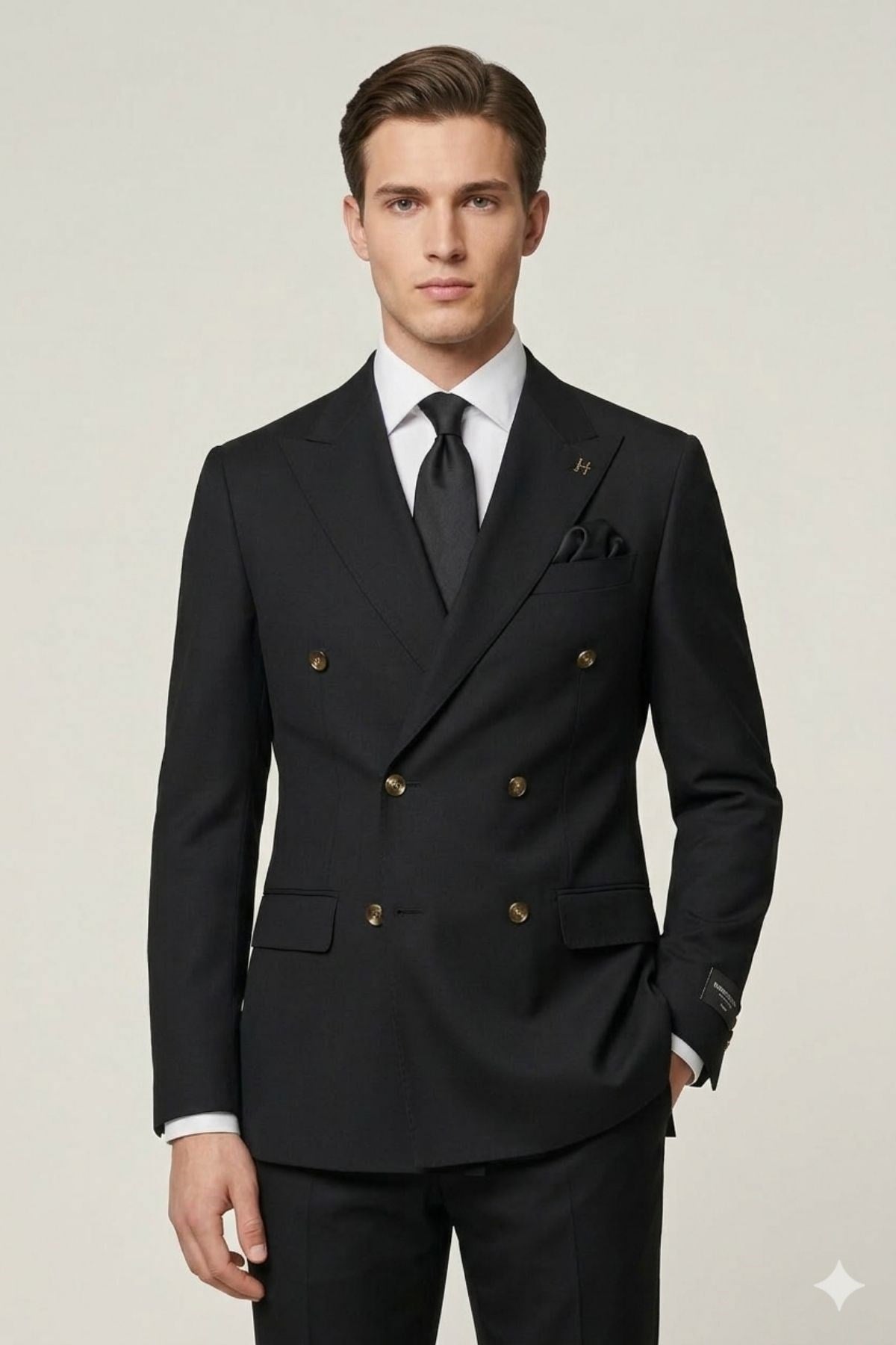 Slim Fit Kruvaze Yaka Pantolon Ceket Takım Elbise HT1028-SİYAH