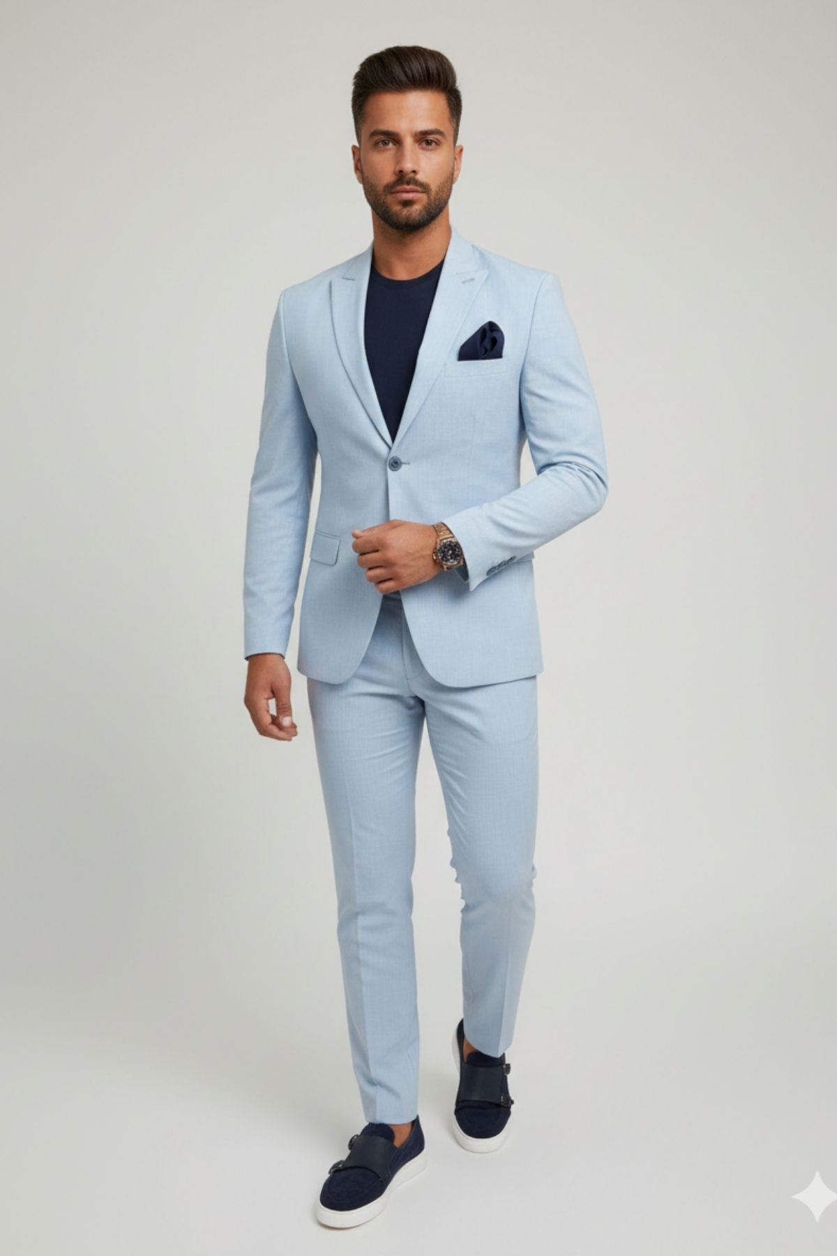 Açık Mavi Slim Fit Pantolon Yelek Ceket Takım Elbise HT1001