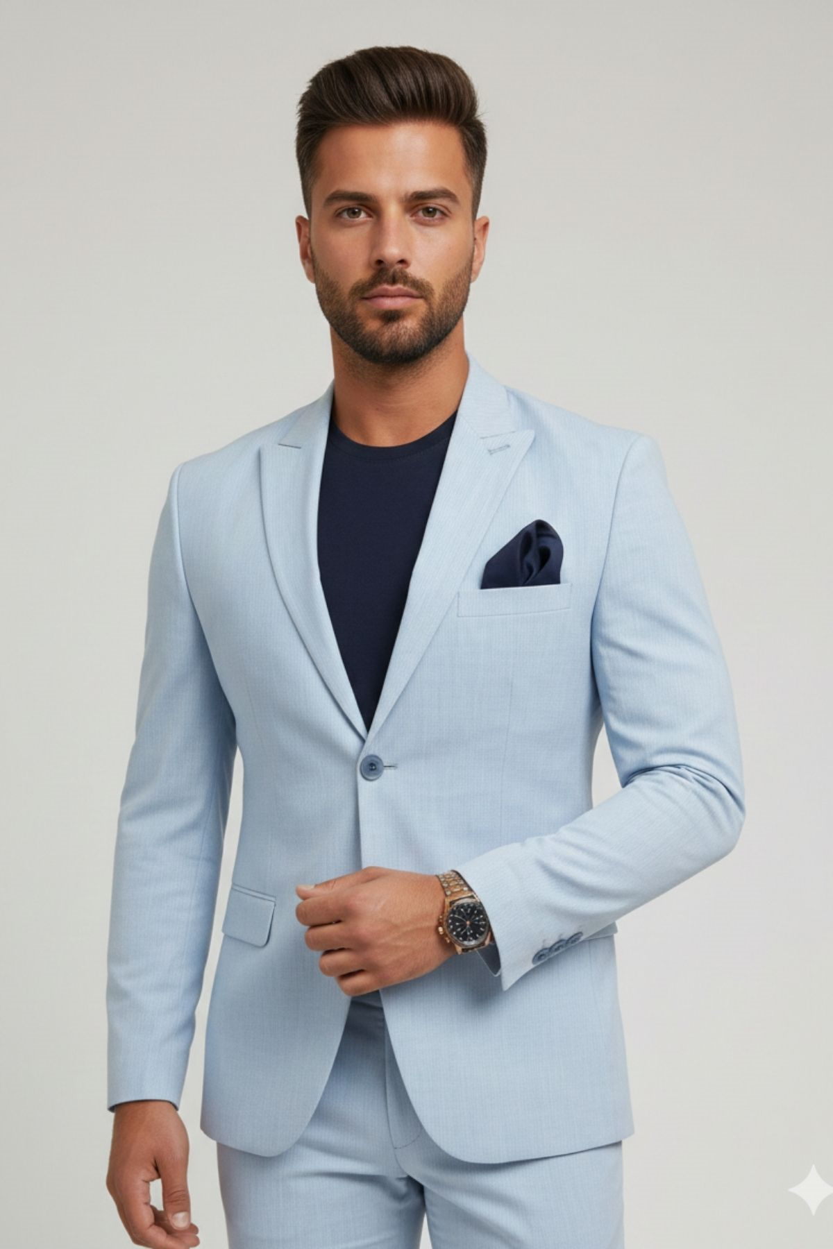 Açık Mavi Slim Fit Pantolon Yelek Ceket Takım Elbise HT1001