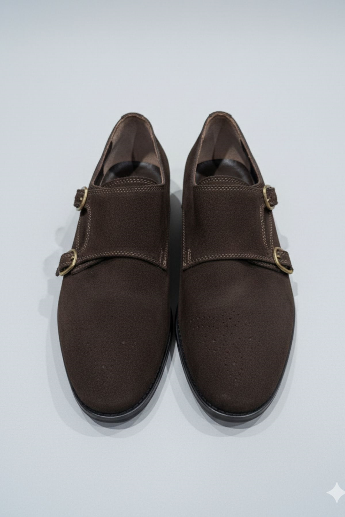Süet Kahverengi Çift Tokalı Deri Erkek Ayakkabı (Monk Strap) HT2019