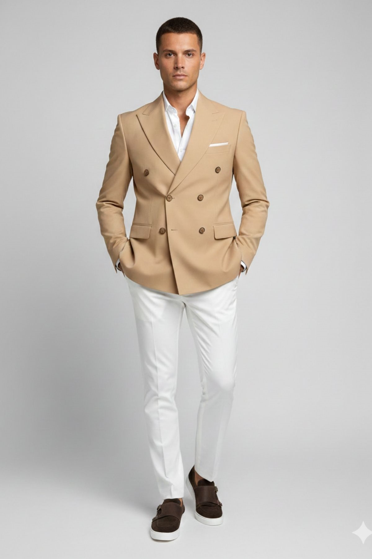 Taba Slim Fit Kruvaze Yaka Erkek Ceket HT1022