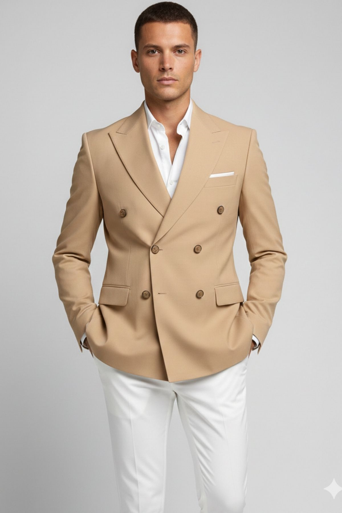 Taba Slim Fit Kruvaze Yaka Erkek Ceket HT1022