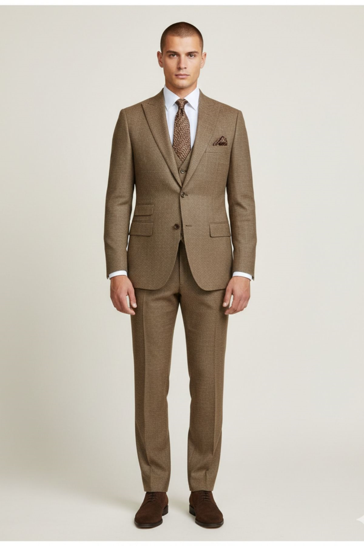 Kamel Slim Fit Pantolon Yelek Ceket Takım Elbise HT1018