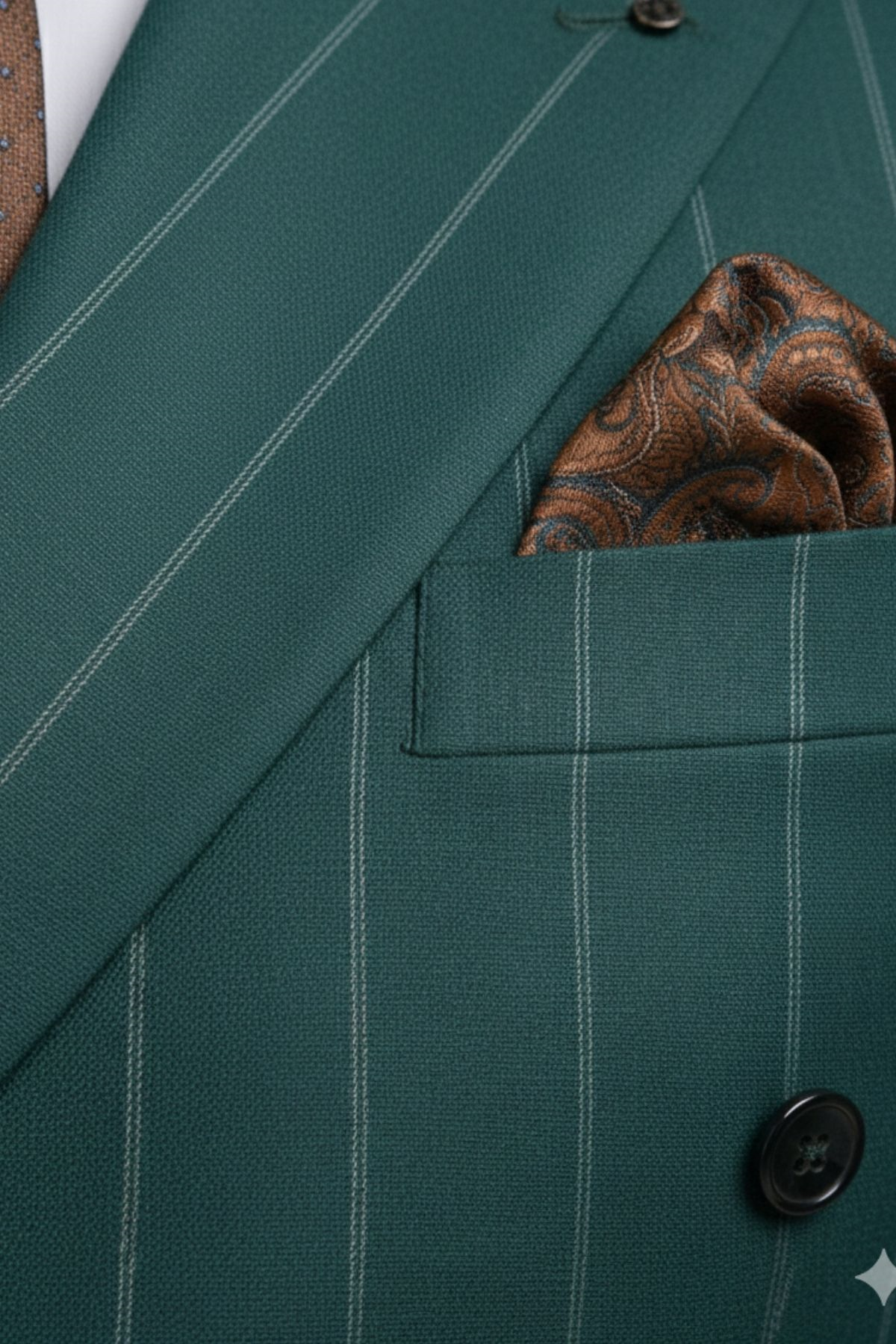 Zümrüt Yeşili Çizgili Modern Fit Kruvaze Erkek Takım Elbise
