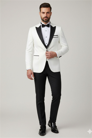 Beyaz Slim Fit Kırlangıç Yaka Damatlık HT1025