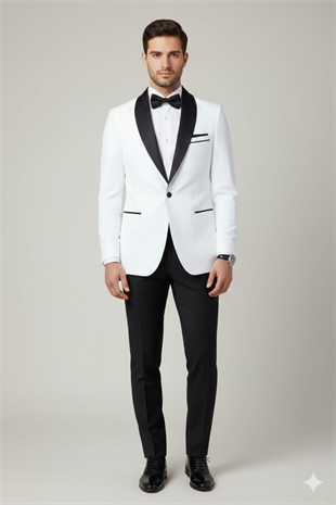 Beyaz Slim Fit Şal Yaka Smokin HT1024