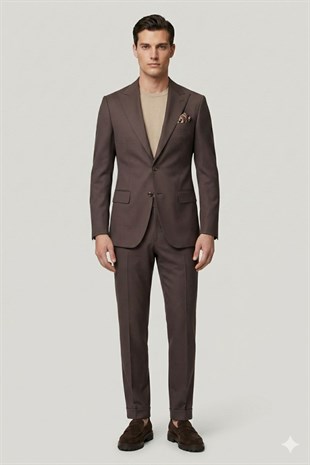 Kahverengi Slim Fit Pantolon Yelek Ceket Takım Elbise HT7265