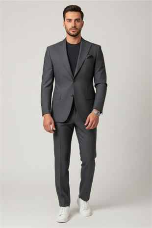 Koyu Gri İtalyan Tarz Slim Fit Blazer Pantolon Ceket Takım Elbise HT1020