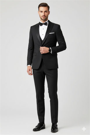 Siyah Slim Fit Kırlangıç Yaka Damatlık HT1025