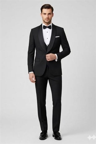 Siyah Slim Fit Şal Yaka Smokin HT1024