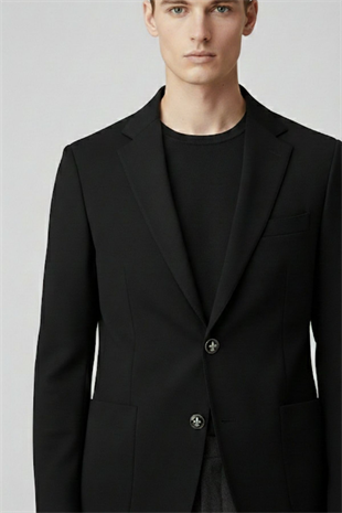 Slim Fit Mono Yaka Torba Cepli Metal Düğmeli Erkek Ceket HT41478