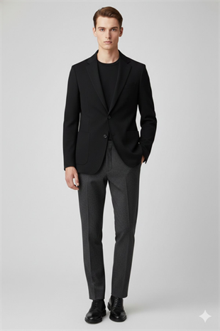 Slim Fit Mono Yaka Torba Cepli Metal Düğmeli Erkek Ceket HT41478