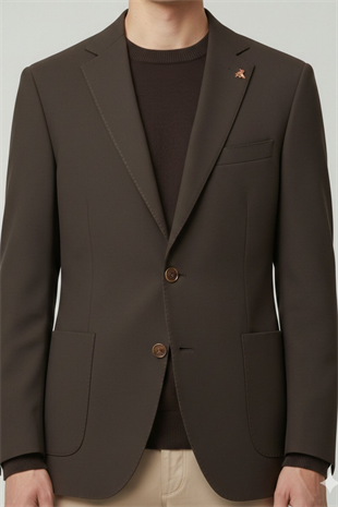 Slim Fit Mono Yaka Torba Cepli Metal Düğmeli Erkek Ceket HT41478